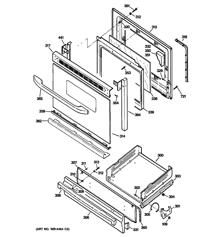 DOOR & DRAWER PARTS Diagram and Parts List for JGBS24DEM4CC  General Electric Range