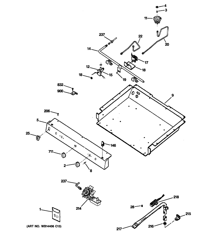 GAS & BURNER PARTS Diagram and Parts List for RGB530DEP1BB  Hotpoint Range