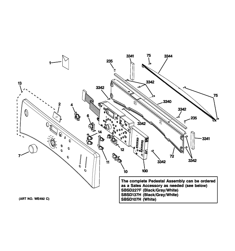 CONTROLS & BACKSPLASH Diagram and Parts List for DBVH520GJ4WW  General Electric Dryer