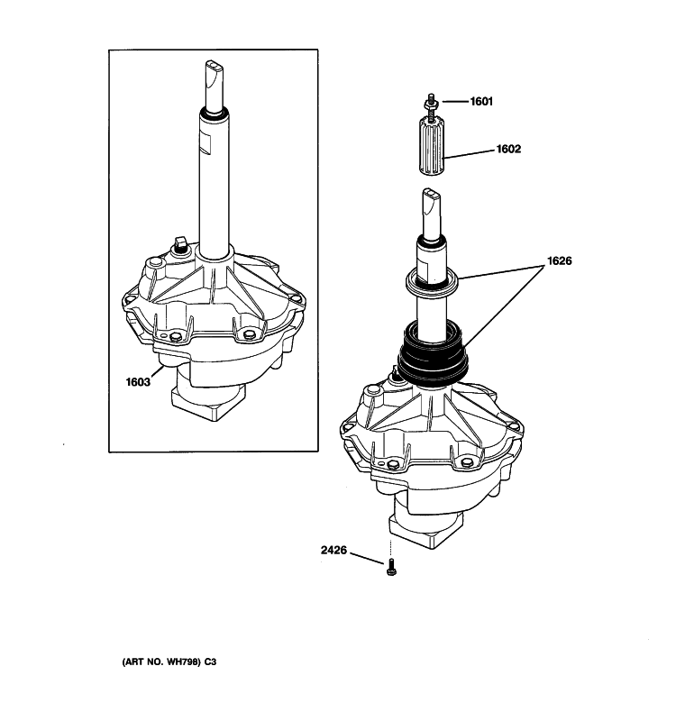 TRANSMISSION ASSEMBLY Diagram and Parts List for WSM2700HFWWW  General Electric Washer Dryer Combo