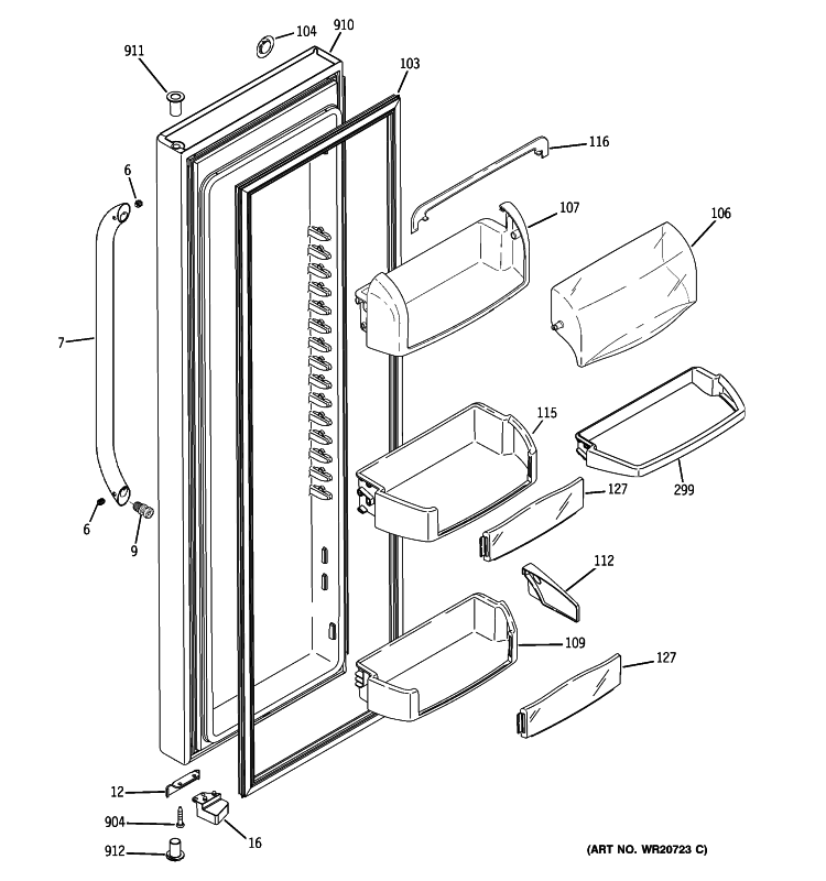 FRESH FOOD DOOR Diagram and Parts List for GSE29KGYACWW  General Electric Refrigerator