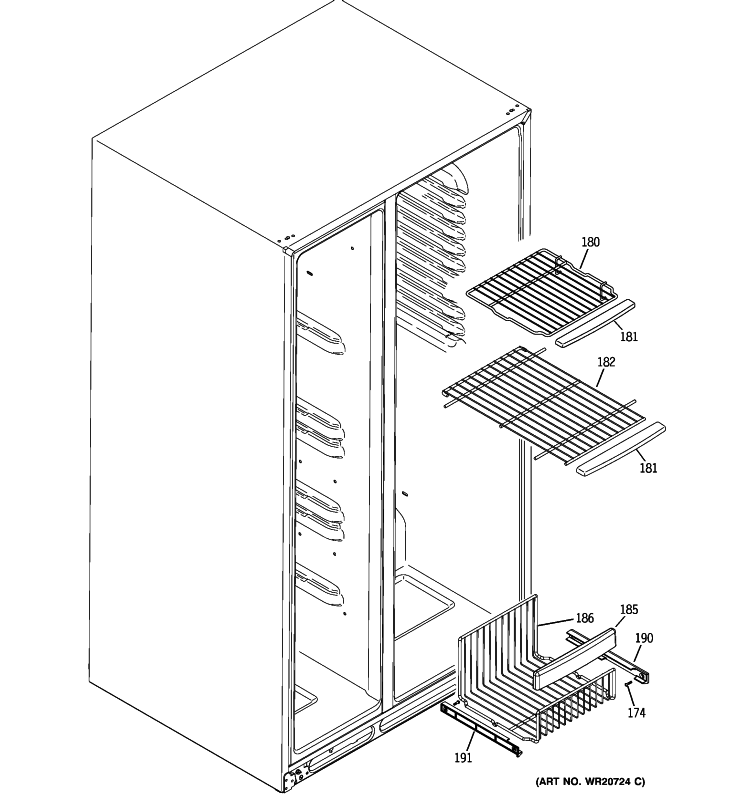 FREEZER SHELVES Diagram and Parts List for GSE29KGYACWW  General Electric Refrigerator