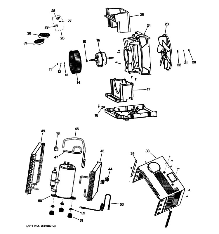 CABINET & COMPONENTS Diagram and Parts List for AEV05LNQ1  General Electric Air Conditioner