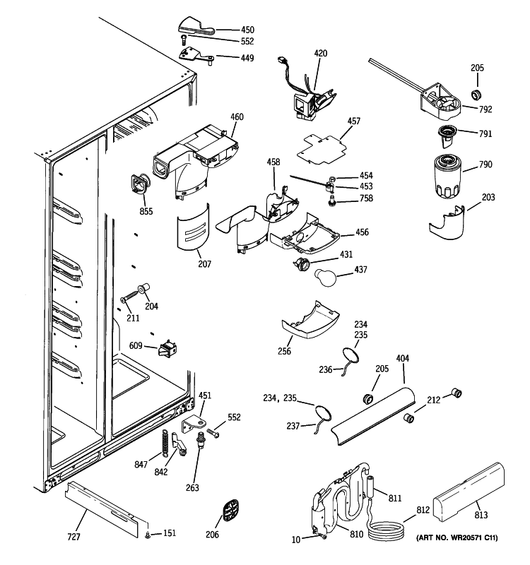FRESH FOOD SECTION Diagram and Parts List for GCE21LGYAFSS  General Electric Refrigerator
