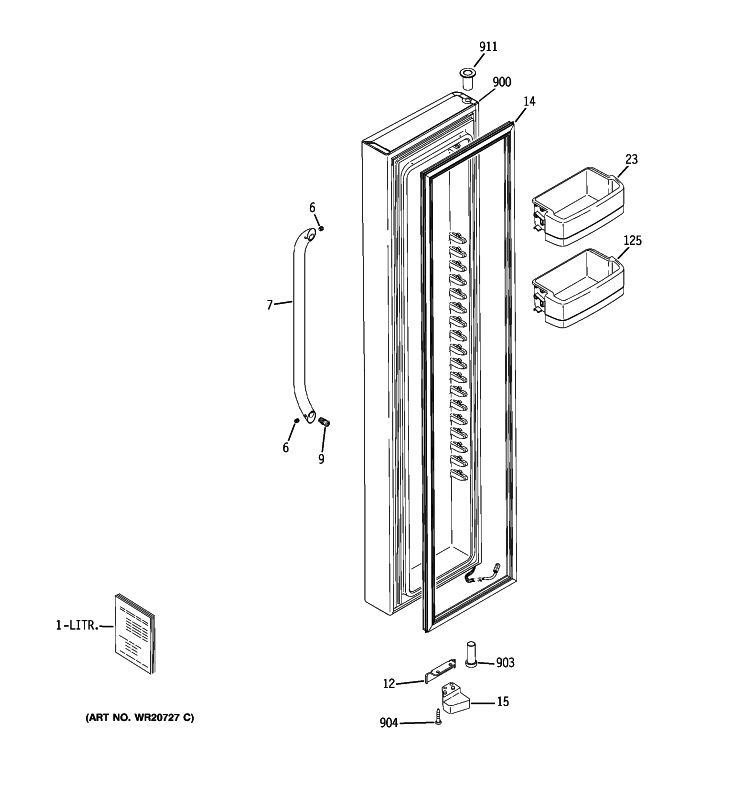 FREEZER DOOR Diagram and Parts List for GCE23LBYAFWW  General Electric Refrigerator