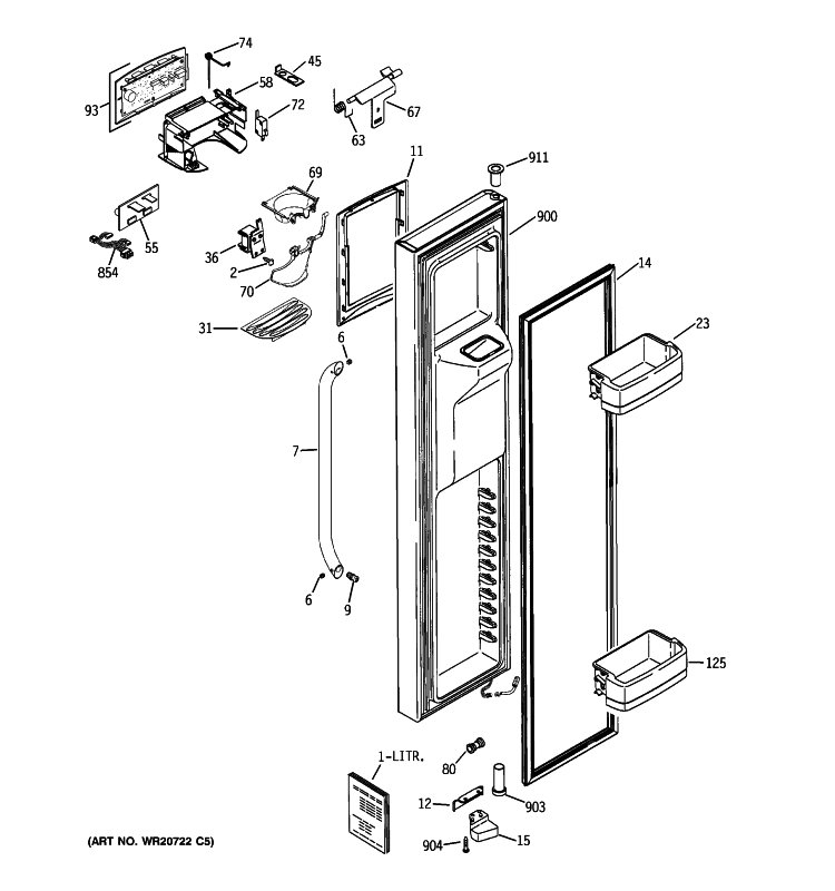 FREEZER DOOR Diagram and Parts List for GCE23LGYAFSS  General Electric Refrigerator
