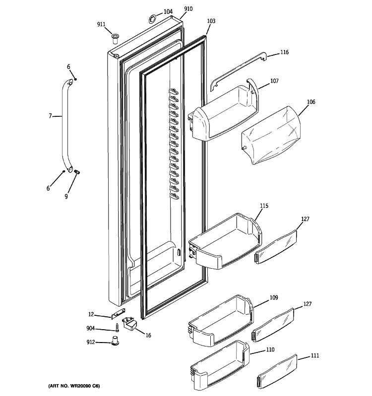 FRESH FOOD DOOR Diagram and Parts List for GCE23LGYAFWW  General Electric Refrigerator