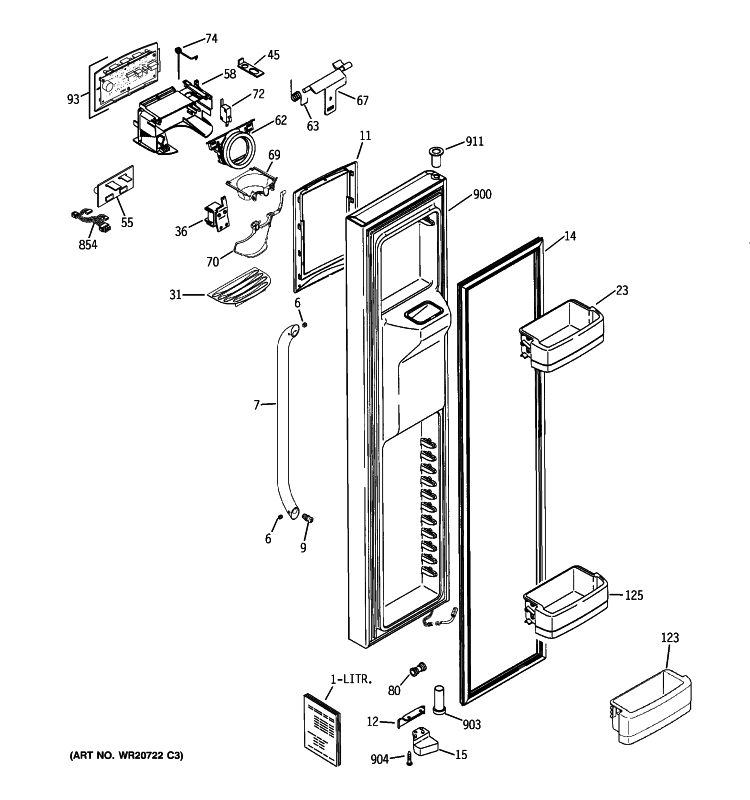 FREEZER DOOR Diagram and Parts List for GCE23LHYAFWW  General Electric Refrigerator