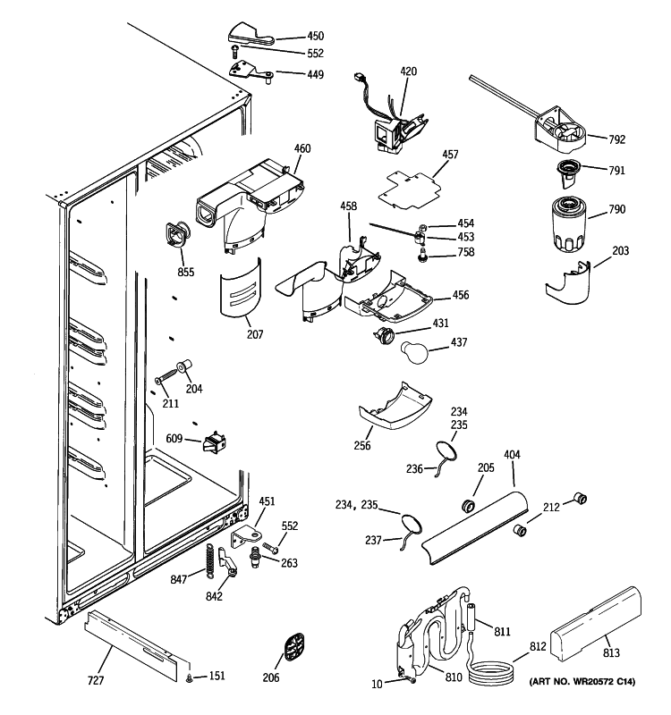 FRESH FOOD SECTION Diagram and Parts List for GCE23LHYAFWW  General Electric Refrigerator