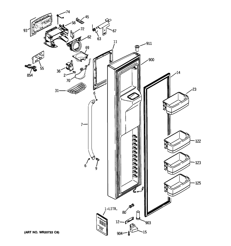 FREEZER DOOR Diagram and Parts List for GSE25MGYACSS  General Electric Refrigerator