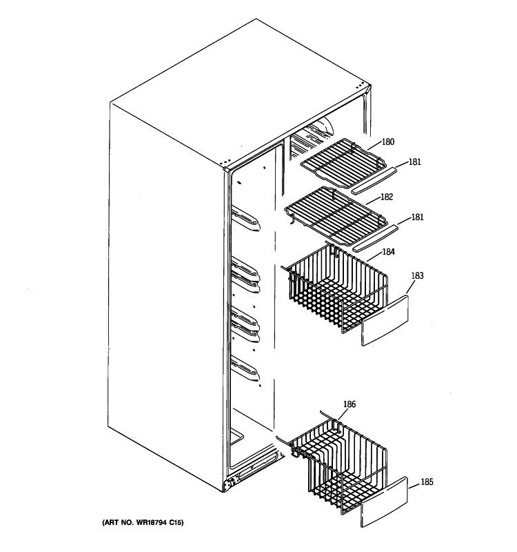 FREEZER SHELVES Diagram and Parts List for GSE25MGYACSS  General Electric Refrigerator