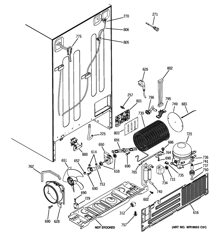 SEALED SYSTEM & MOTHER BOARD Diagram and Parts List for GSE25MGYACSS  General Electric Refrigerator