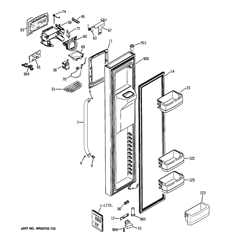 FREEZER DOOR Diagram and Parts List for GSE25MGYACWW  General Electric Refrigerator