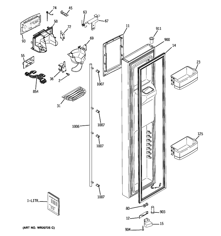 FREEZER DOOR Diagram and Parts List for GWE23LGYAFSS  General Electric Refrigerator