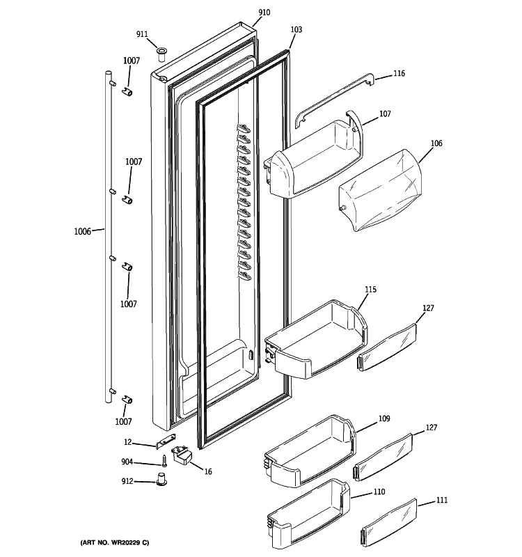 FRESH FOOD DOOR Diagram and Parts List for GWE23LGYAFSS  General Electric Refrigerator