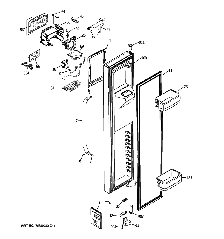 FREEZER DOOR Diagram and Parts List for GCE23LHYAFSS  General Electric Refrigerator