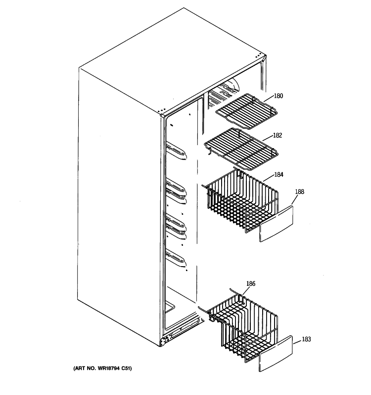 FREEZER SHELVES Diagram and Parts List for GCE23LHYAFSS  General Electric Refrigerator