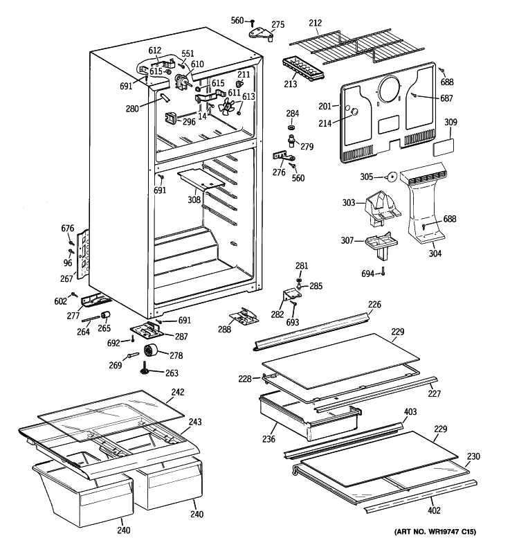 CABINET Diagram and Parts List for GTS17GBSGRWW  General Electric Refrigerator