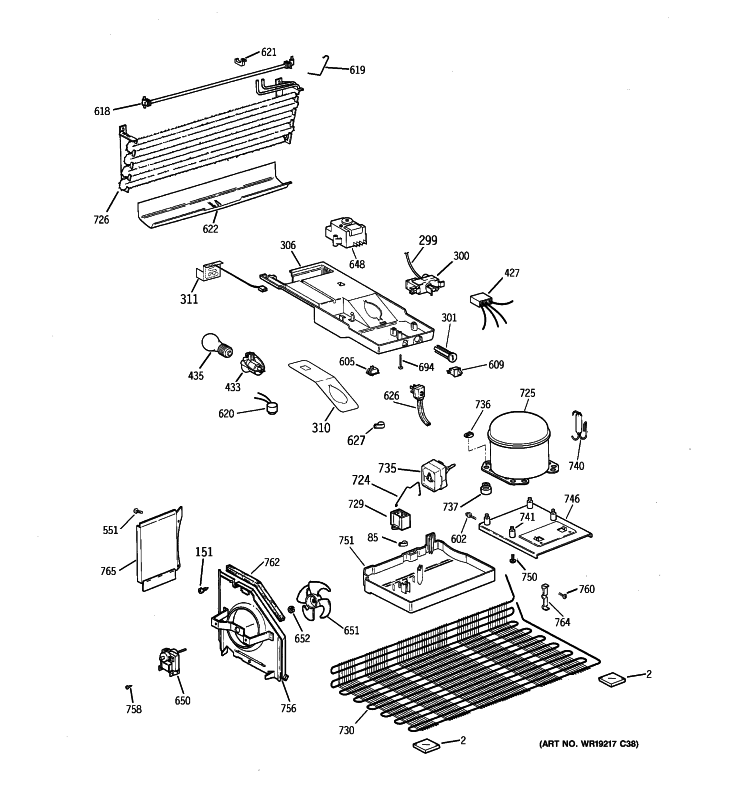 UNIT PARTS Diagram and Parts List for GTT17BBSGRWW  General Electric Refrigerator