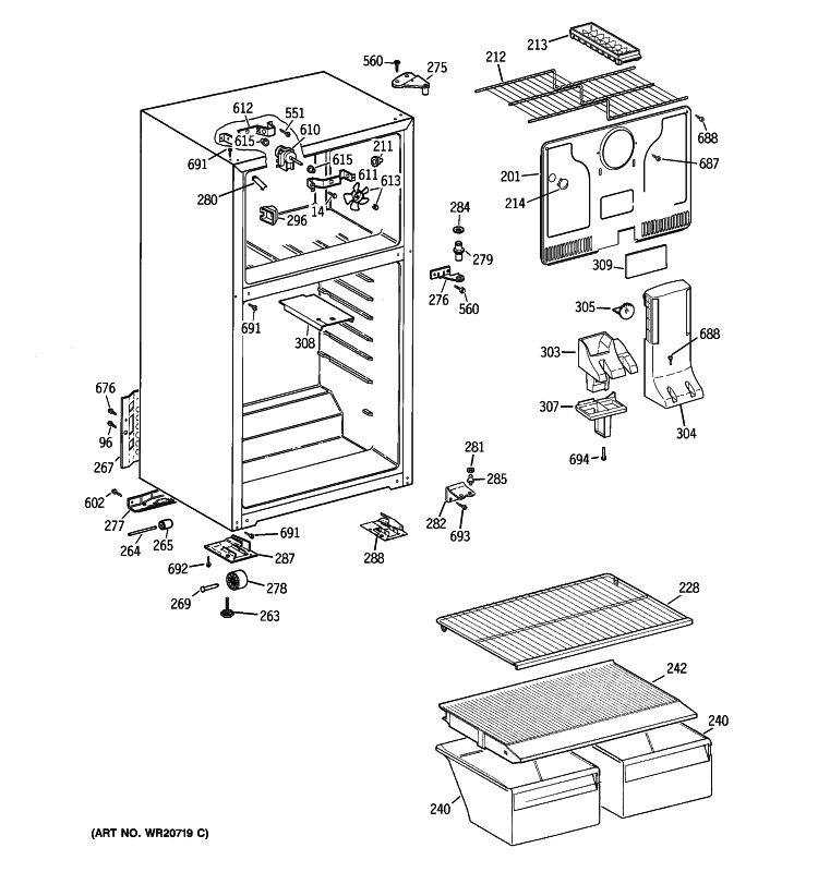 CABINET Diagram and Parts List for HTM17CBTGRSA  Hotpoint Refrigerator