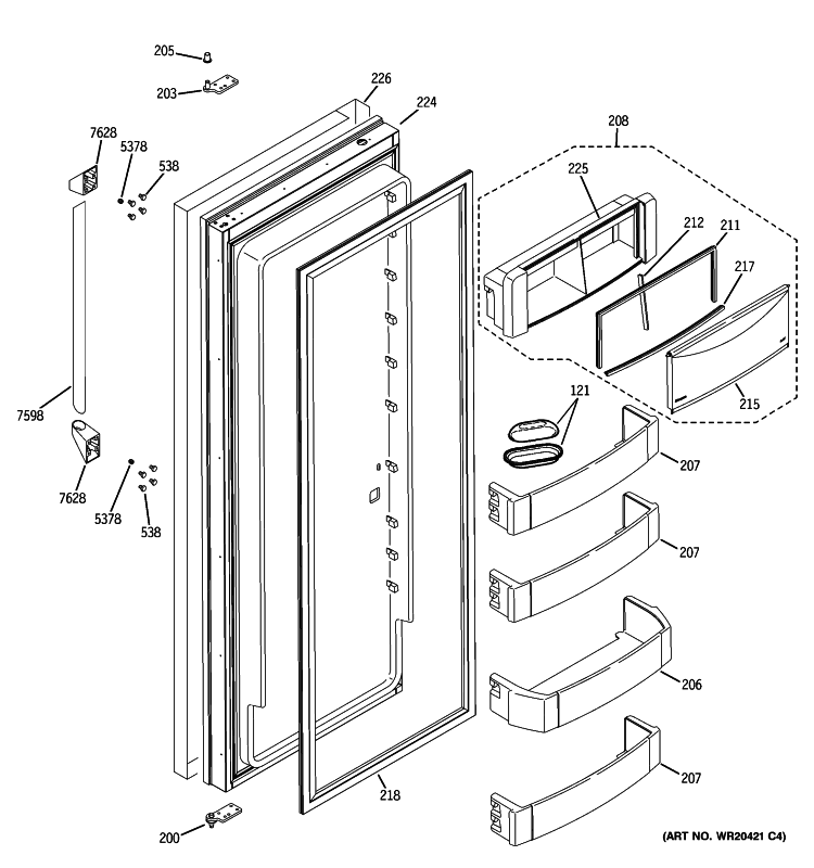 FRESH FOOD DOOR Diagram and Parts List for ZISP420DTBSS  General Electric Refrigerator