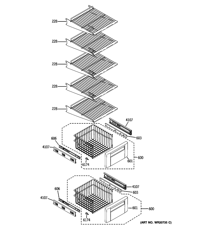 FREEZER SHELVES Diagram and Parts List for ZISP420DTBSS  General Electric Refrigerator