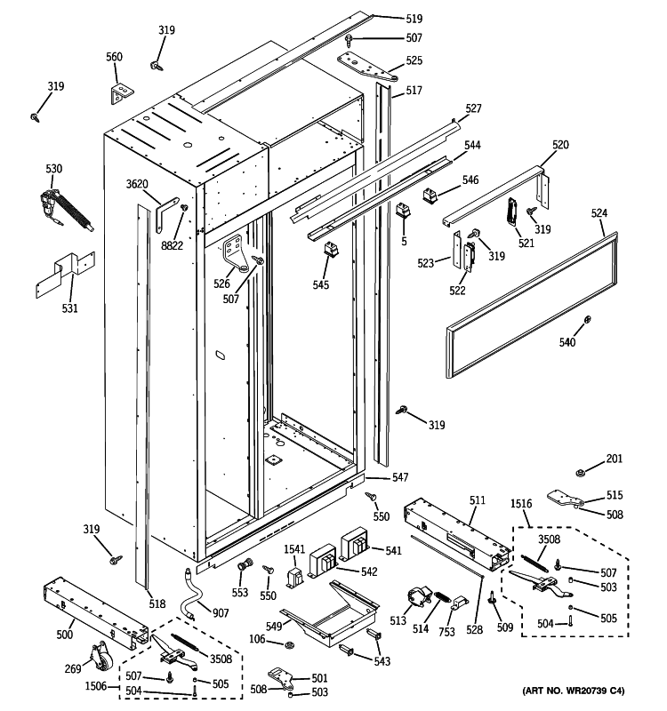 CASE PARTS Diagram and Parts List for ZISP420DTBSS  General Electric Refrigerator