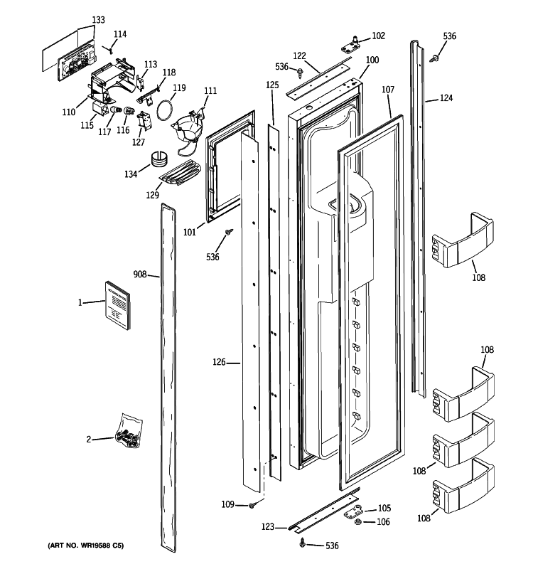 FREEZER DOOR Diagram and Parts List for ZISW480DXA  General Electric Refrigerator