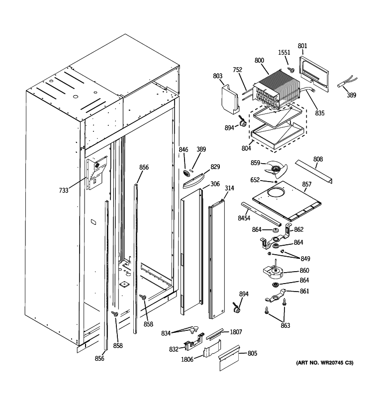 FREEZER SECTION Diagram and Parts List for ZISW480DXA  General Electric Refrigerator