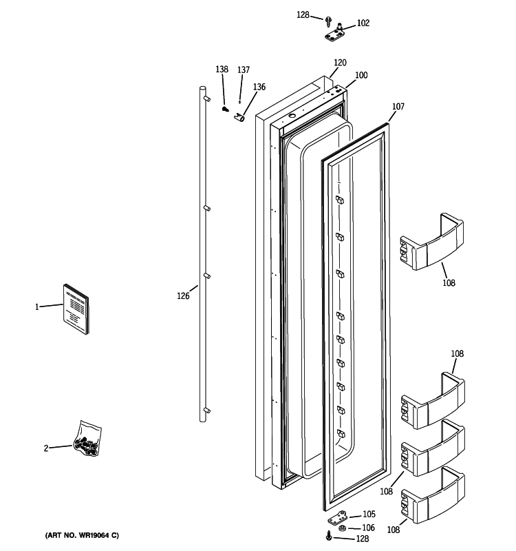 FREEZER DOOR Diagram and Parts List for ZISS360NXASS  General Electric Refrigerator