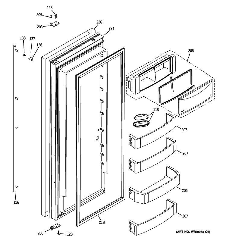 FRESH FOOD DOOR Diagram and Parts List for ZISS360NXASS  General Electric Refrigerator