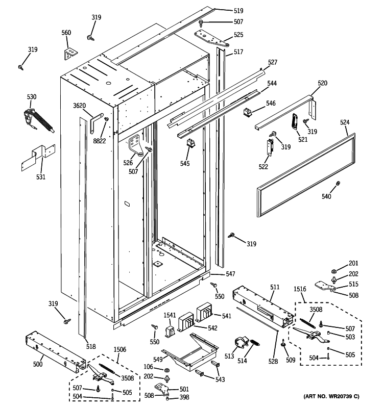 CASE PARTS Diagram and Parts List for ZISS360NXASS  General Electric Refrigerator