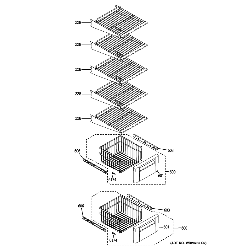 FREEZER SHELVES Diagram and Parts List for ZISS420NXASS  General Electric Refrigerator
