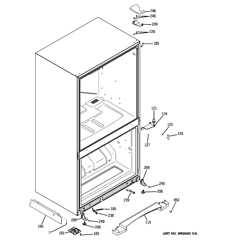 CASE PARTS Diagram and Parts List for GDSL3KCYARLS  General Electric Refrigerator