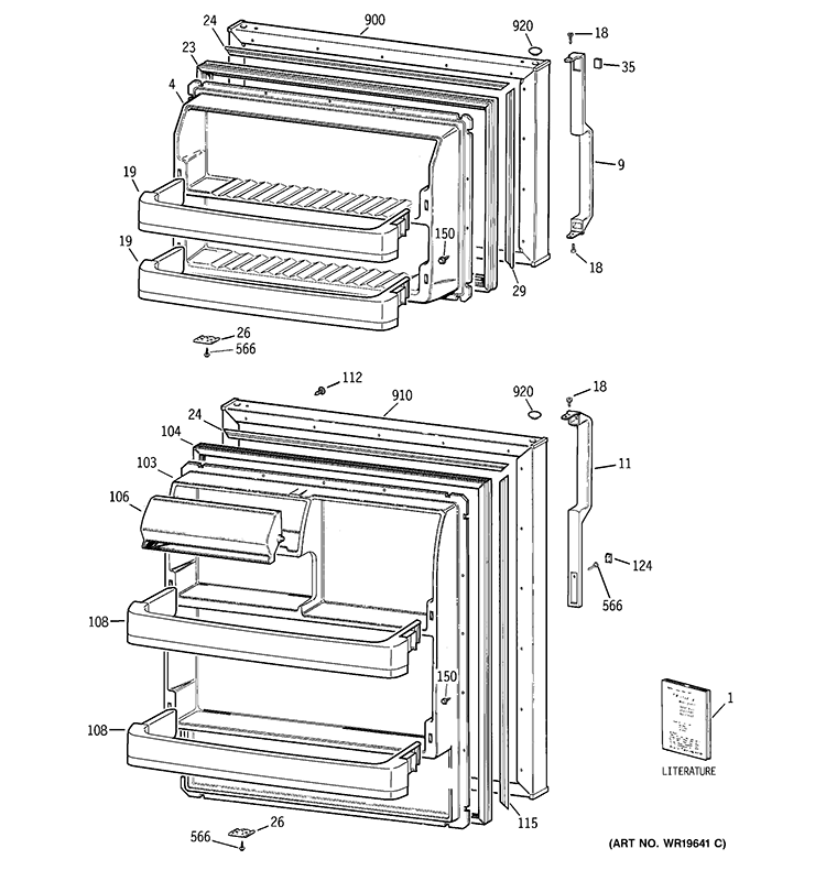 DOORS Diagram and Parts List for GTS17BBSALBB  General Electric Refrigerator