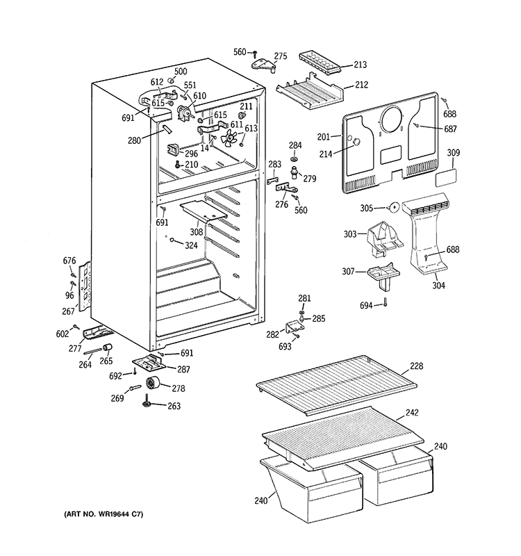 CABINET Diagram and Parts List for GTS17BBSALBB  General Electric Refrigerator