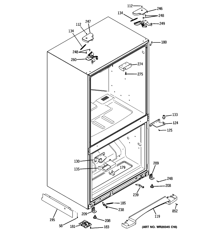 CASE PARTS Diagram and Parts List for PFSS2MJYCSS  General Electric Refrigerator
