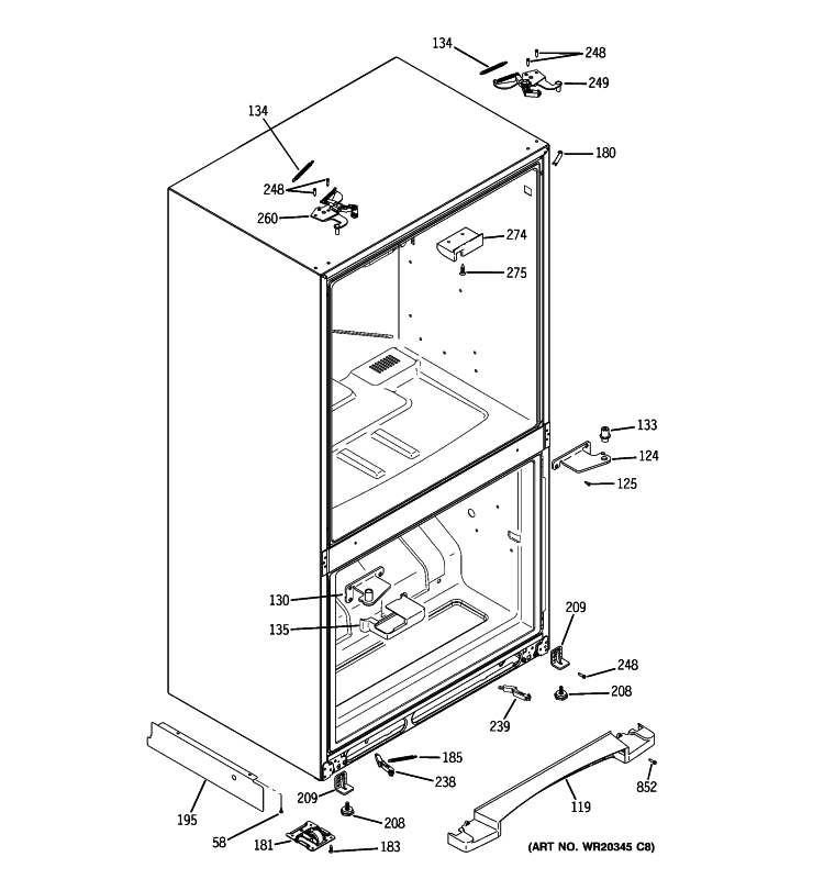 CASE PARTS Diagram and Parts List for PFSW2MIYCSS  General Electric Refrigerator
