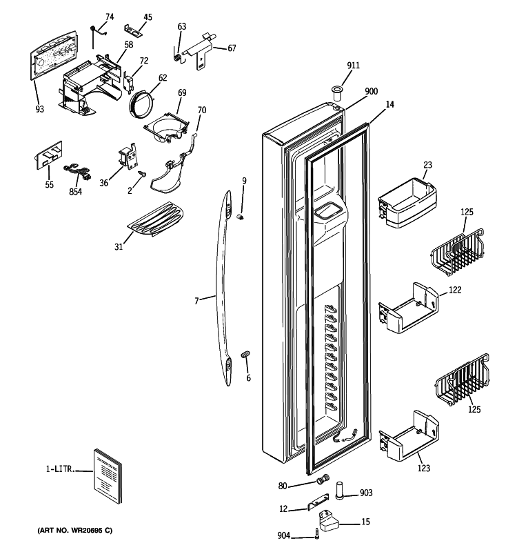 FREEZER DOOR Diagram and Parts List for PSA29VGXACSS  General Electric Refrigerator