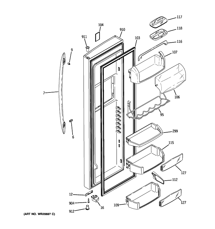 FRESH FOOD DOOR Diagram and Parts List for PSA29VGXACSS  General Electric Refrigerator