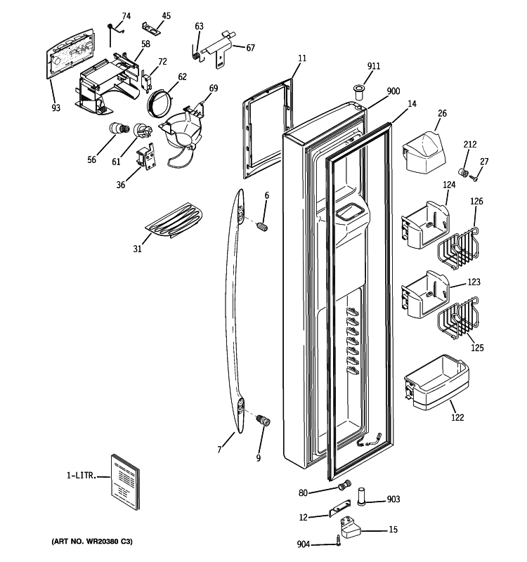 FREEZER DOOR Diagram and Parts List for PSSS3RGXASS  General Electric Refrigerator