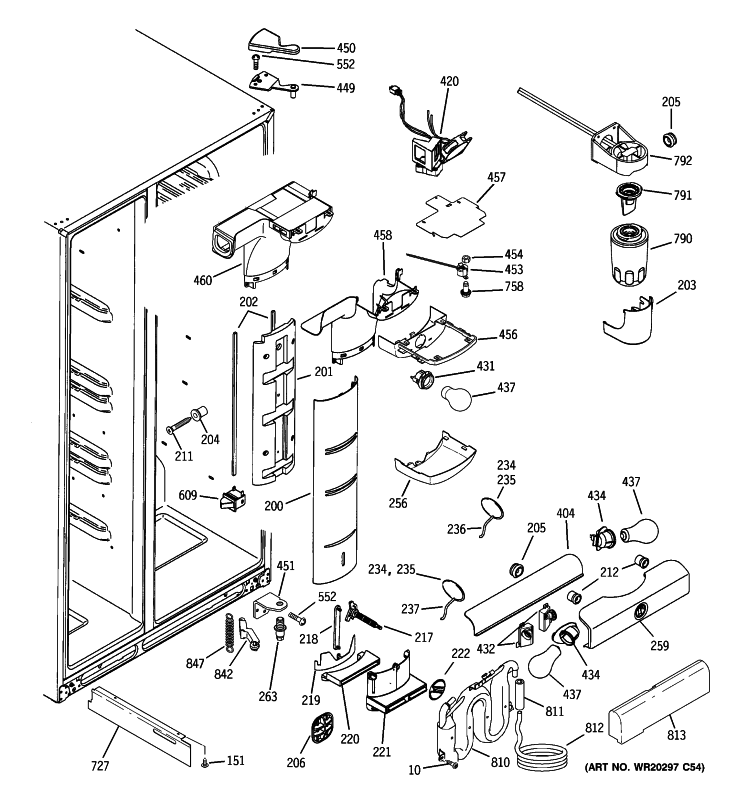 FRESH FOOD SECTION Diagram and Parts List for PSSS3RGXASS  General Electric Refrigerator