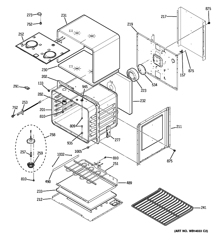 UPPER OVEN Diagram and Parts List for JTP55CM2CC  General Electric Wall Oven