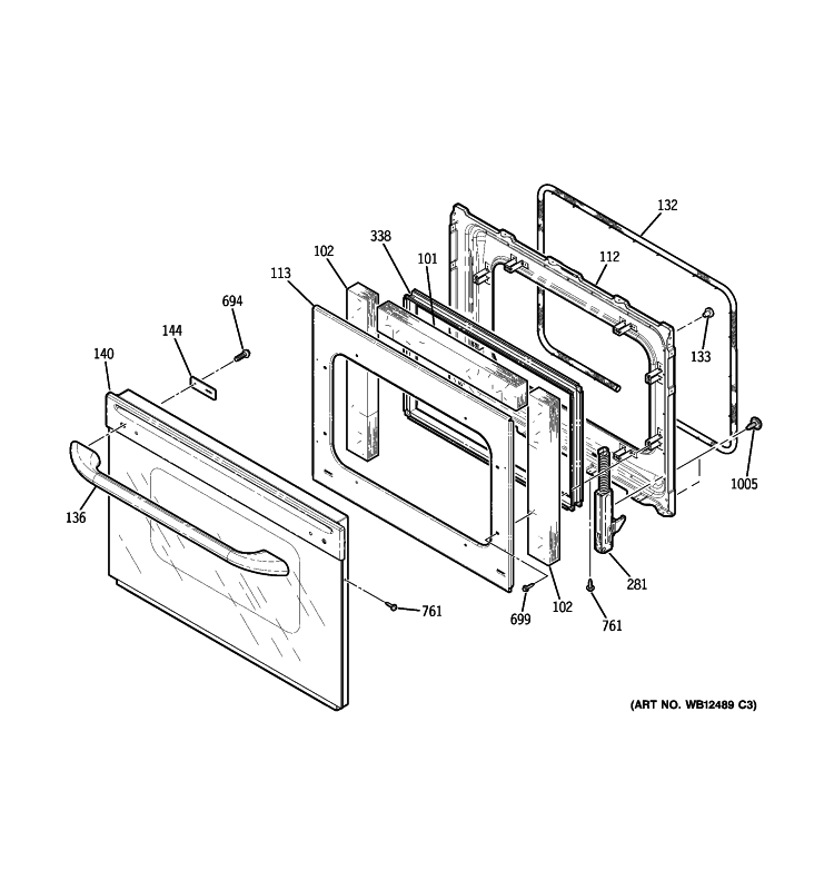 DOOR Diagram and Parts List for JTP55CM2CC  General Electric Wall Oven