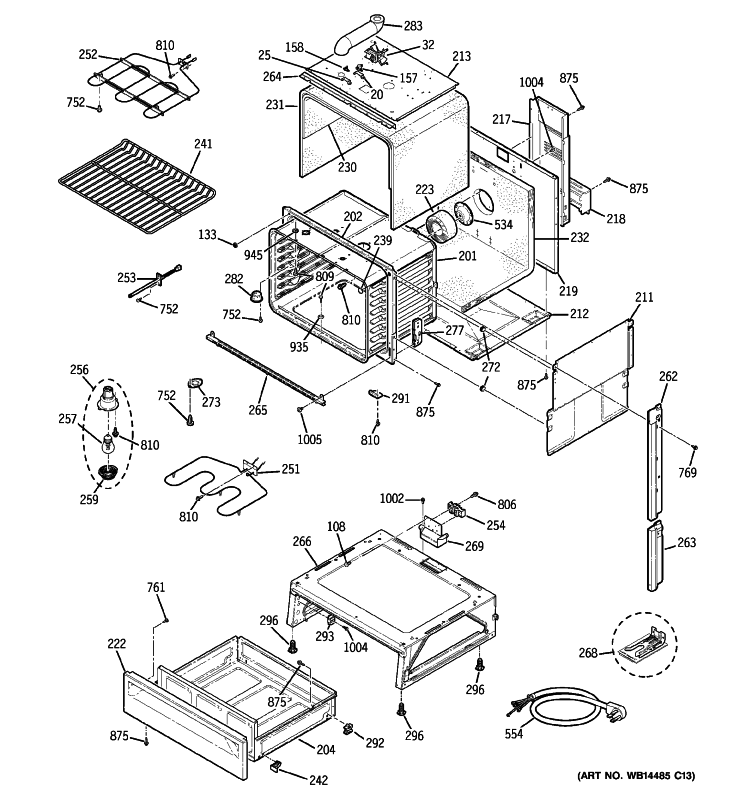 BODY PARTS Diagram and Parts List for JCSP38DN3BB  General Electric Range