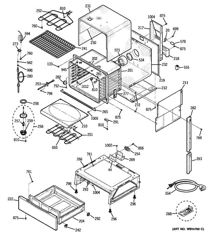 BODY PARTS Diagram and Parts List for JCSP46SP2SS  General Electric Range