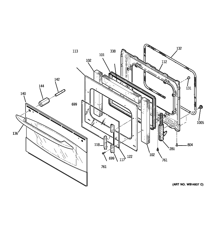 DOOR Diagram and Parts List for PCS905SP2SS  General Electric Range