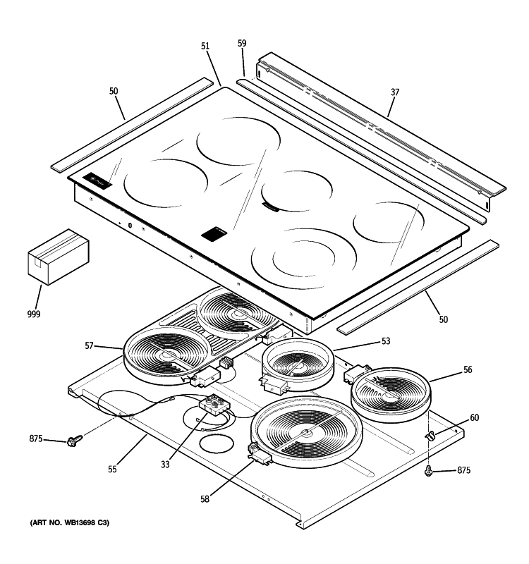 COOKTOP Diagram and Parts List for PD968DP2BB  General Electric Range