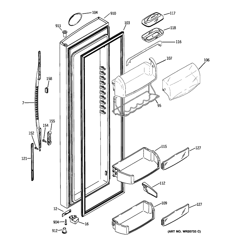 FRESH FOOD DOOR Diagram and Parts List for HSK27MGWJCCC  Hotpoint Refrigerator