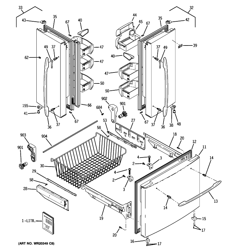 DOORS Diagram and Parts List for PFSF0MFZBBB  General Electric Refrigerator